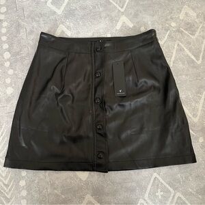 Black Button-Front Leather Skirt NWT